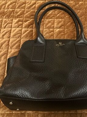 kate spade Black Pebbled Leather Tote with Gold Logo Accent